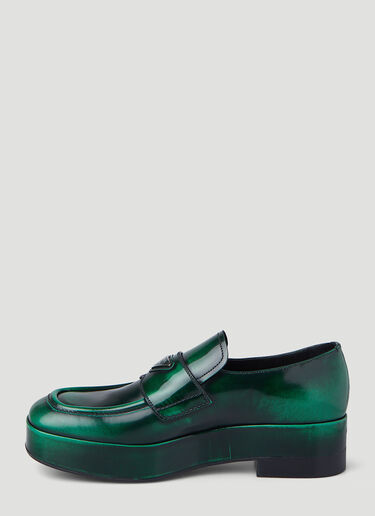 Prada Brushed Leather Loafers Green pra0146011