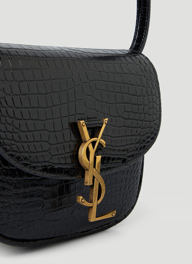 Saint Laurent Kaia Croc-Embossed Small Shoulder Bag Black sla0245063