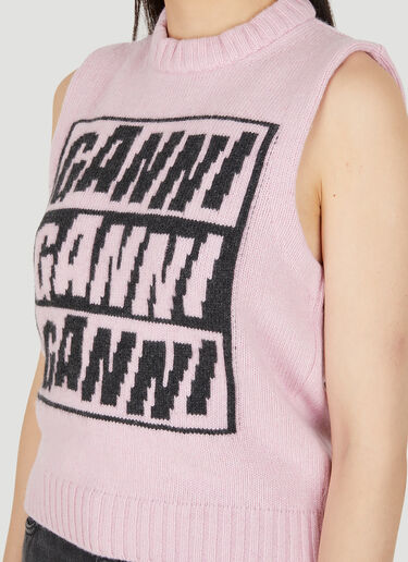 GANNI 로고 자카드 민소매 스웨터 핑크 gan0249045