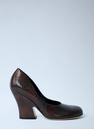 Python-Embossed Leather Wedge Pumps Dries Van Noten Python-Embossed Leather Wedge Pumps Dark Brown dvn0262030