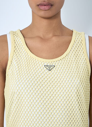 Prada Logo Plaque Open- Knit Tank Top Beige pra0260015