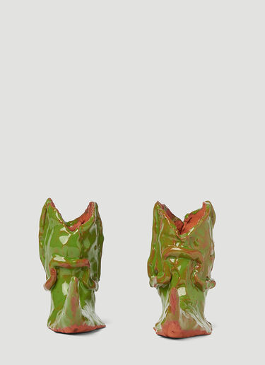 LA WALKER Set of Two Cowboy Boots Candle Holders Green law0348009