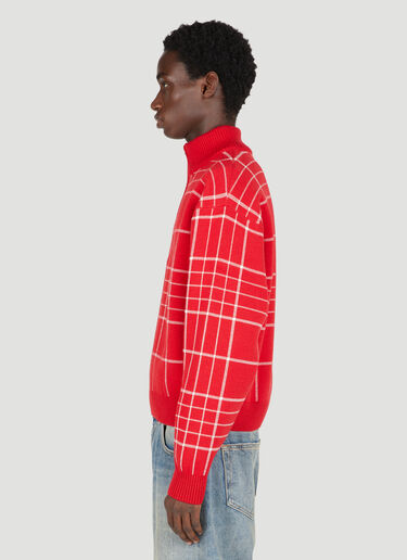 Jacquemus Quarter-Zip Check Knit Sweater Red jac0154009