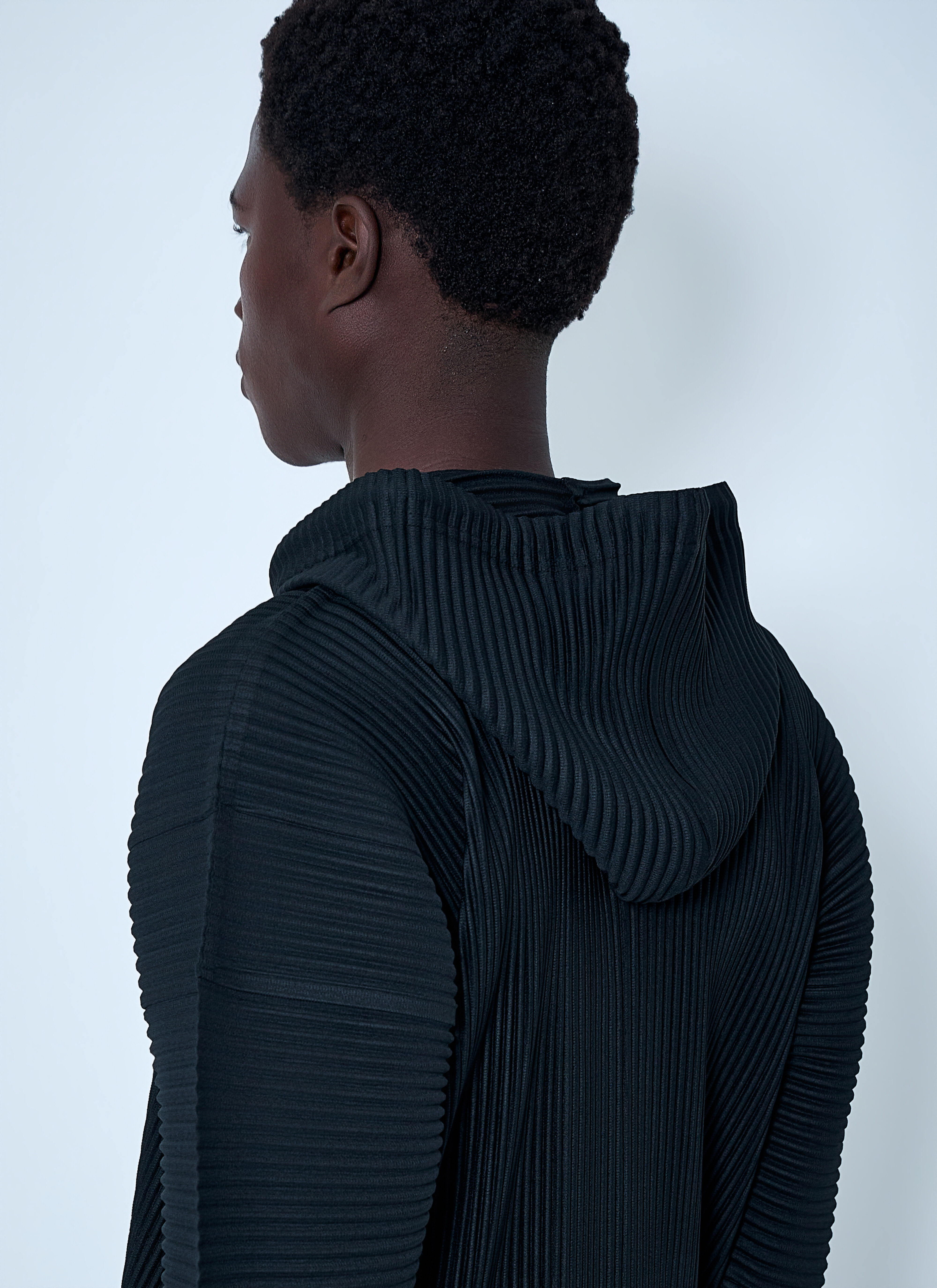 Homme Plissé Issey Miyake Men's' Pinstripe Hooded Jacket in Black
