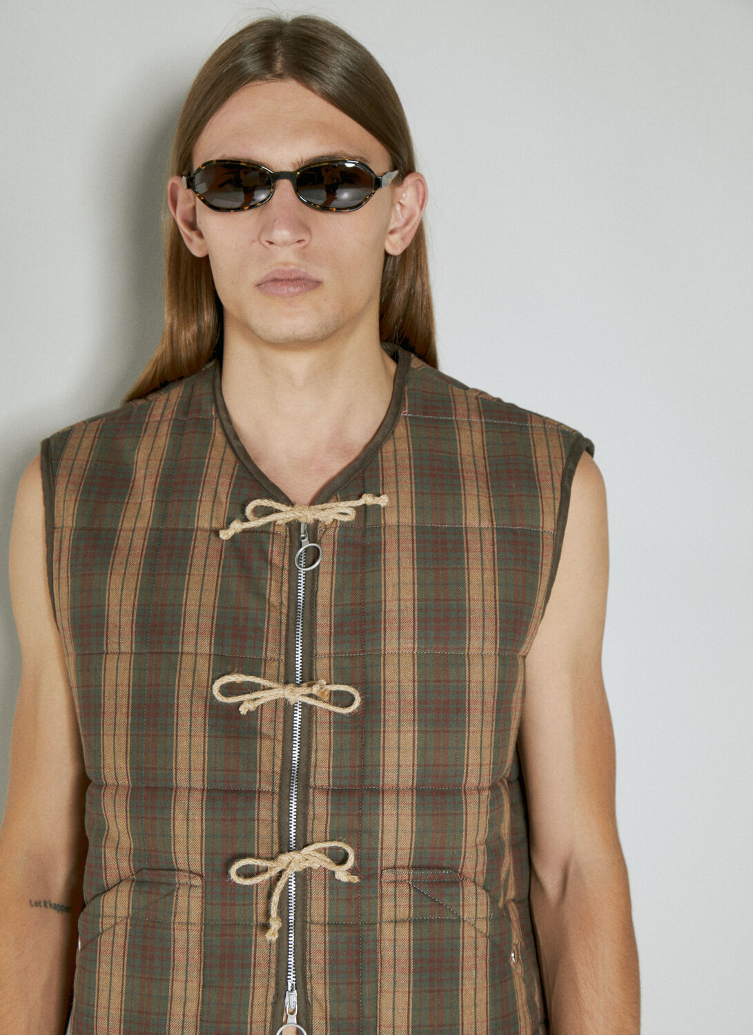 Shop Our Legacy Check Padded Vest In Beige