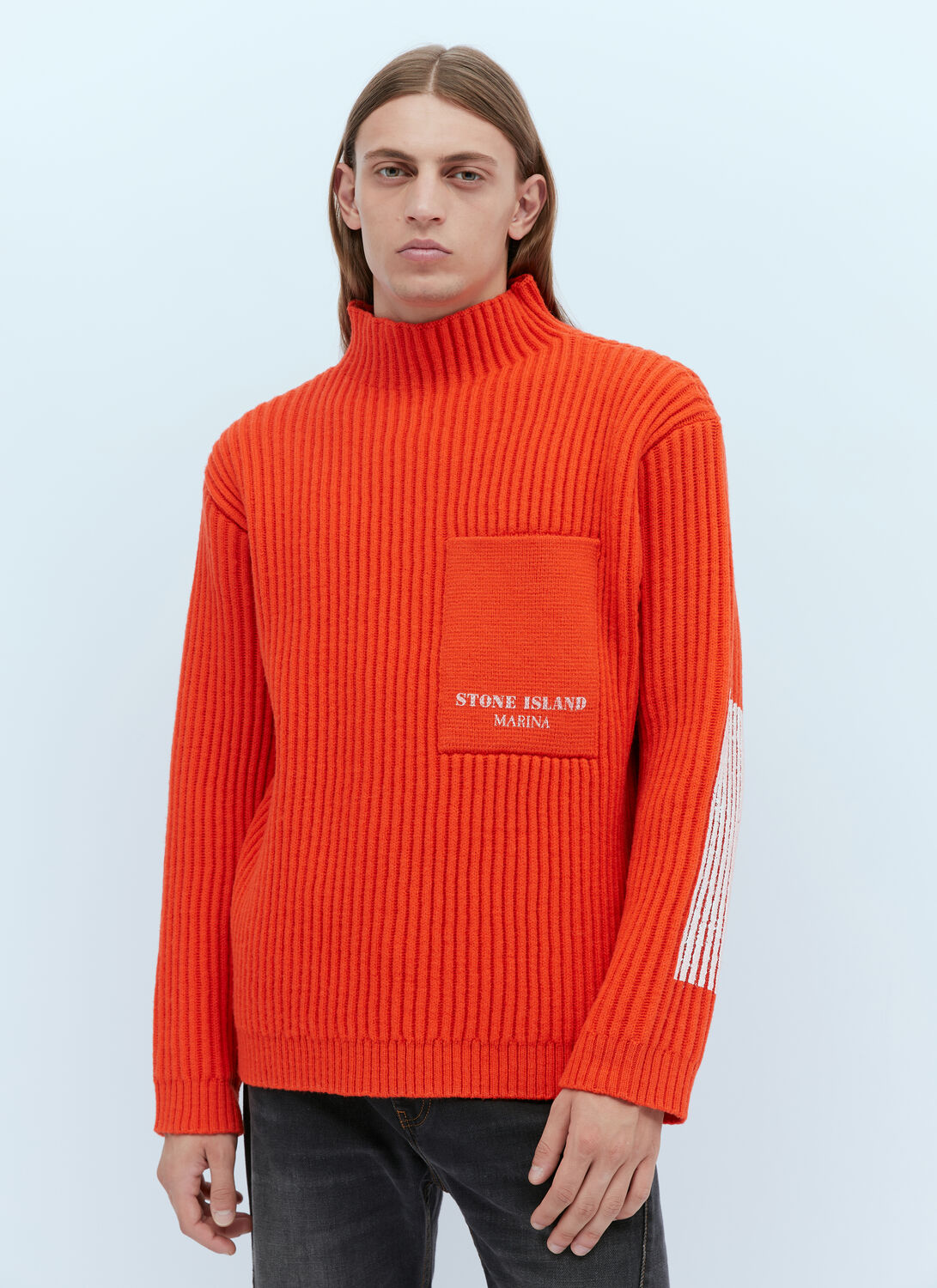 Shop Stone Island Patch Pocket Wool Sweater In Orange