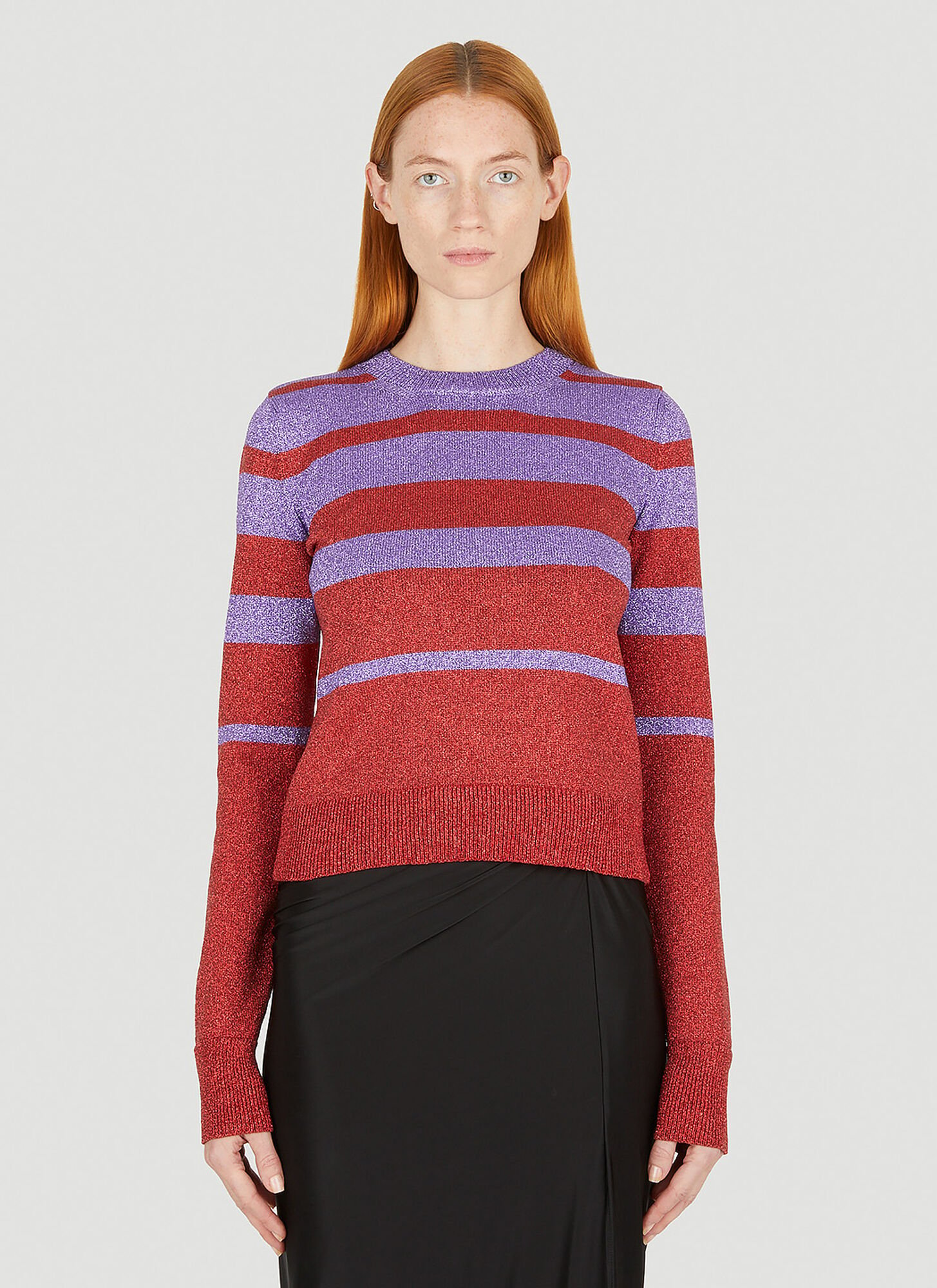 Shop Rabanne Metallic Striped Sweater In Red
