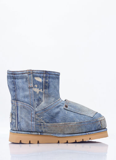 Acne Studios Denim-Print Leather Boots Blue acn0258016