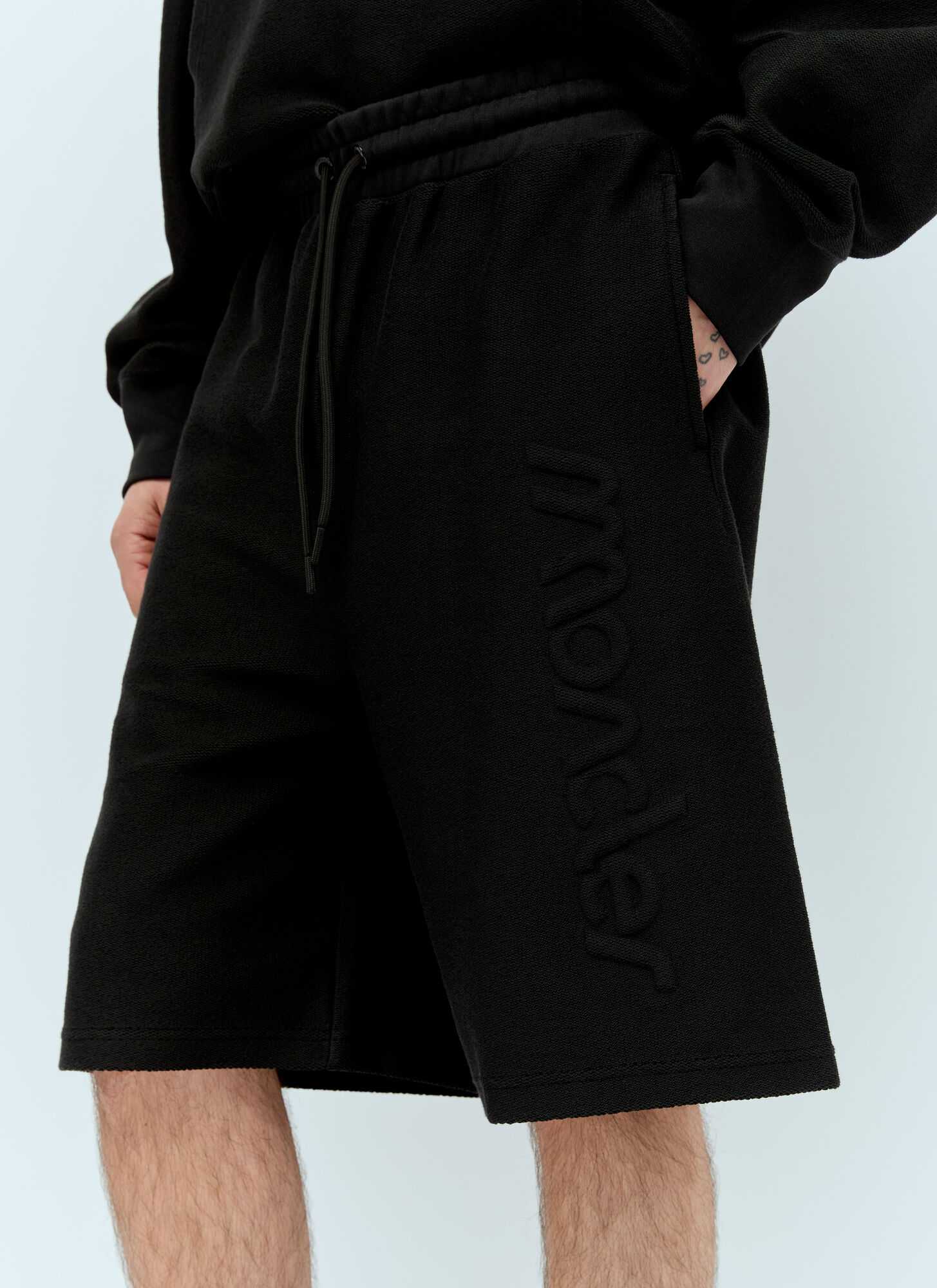 Shop Moncler Raised Logo Drawstring Shorts In Black