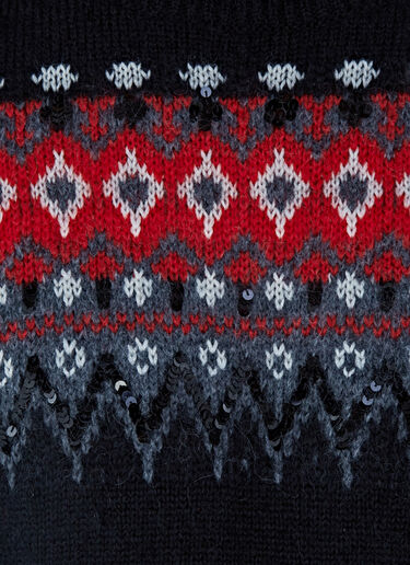 Saint Laurent Sequin Intarsia Knitted Sweater Black sla0126023