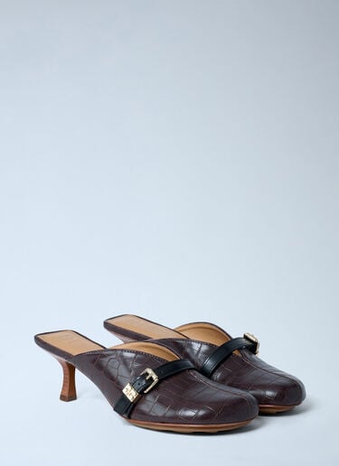 Sue Croc-Embossed Heeled Mules GANNI Sue Croc-Embossed Heeled Mules Brown gan0262017