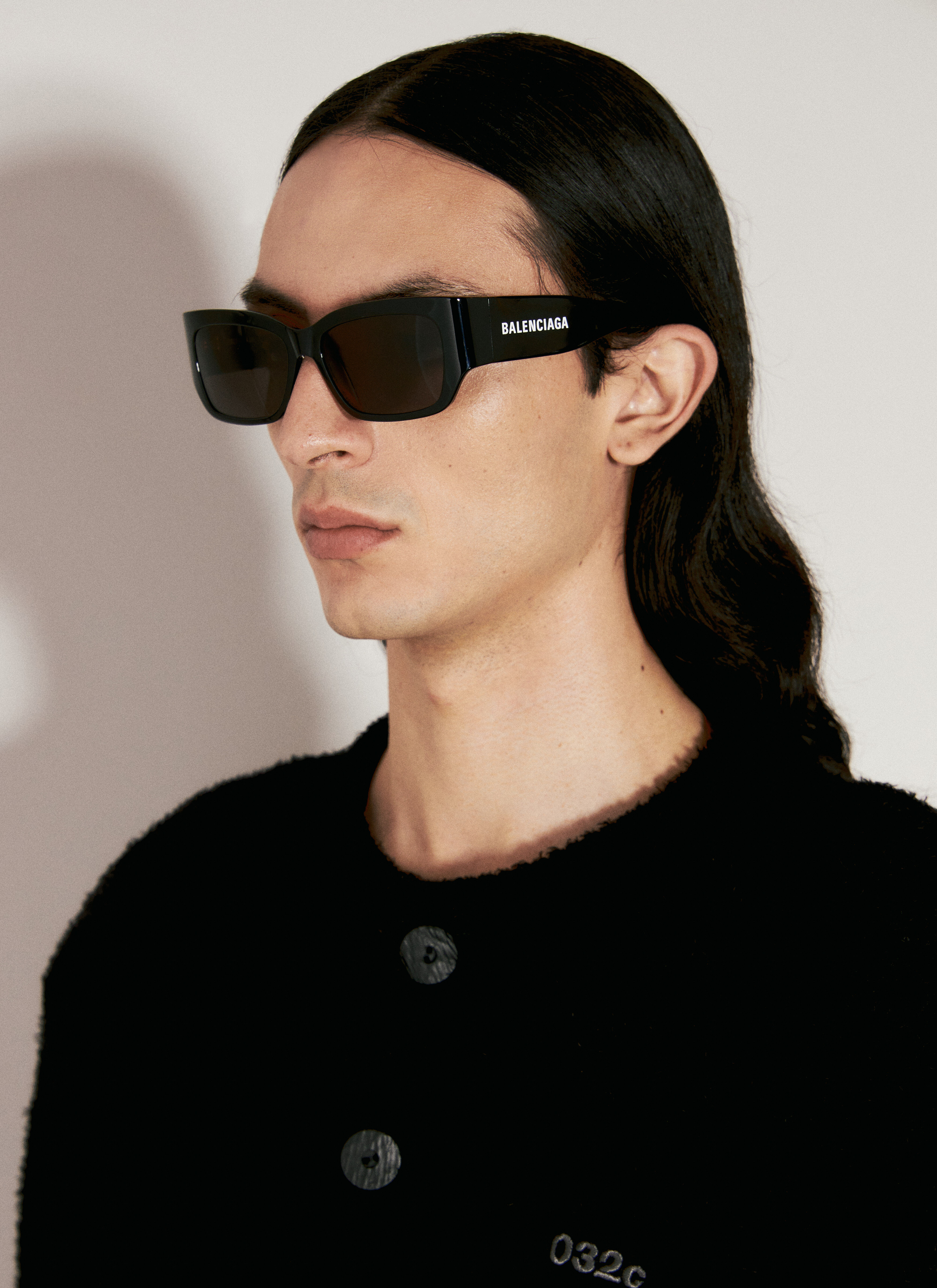 Balenciaga Logo Print Rectangle Sunglasses Black bcs0356001