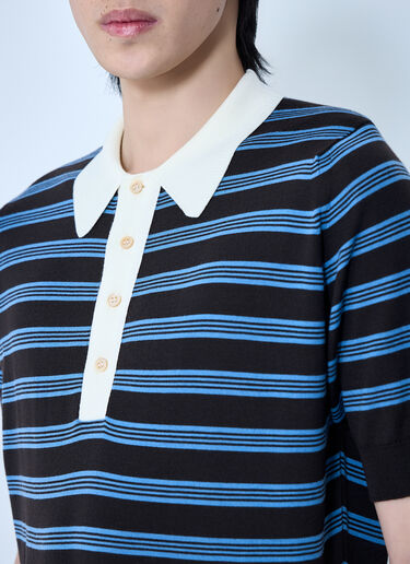 Wales Bonner Striped Knit Polo Shirt Blue wbn0164006