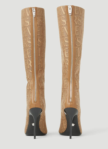 Versace Logo Jacquard High Heeled Boots Beige vrs0253026