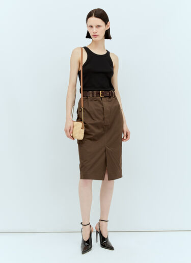 Saint Laurent Twill Pencil Skirt Brown sla0256033