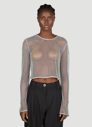 GANNI Embellished Mesh Top Silver gan0252029