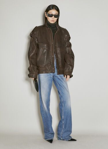 Saint Laurent Oversized Leather Jacket Brown sla0254012