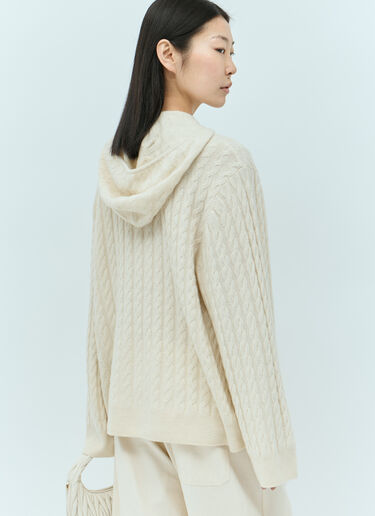 TOTEME Cable Knit Hooded Cardigan Beige tot0255029