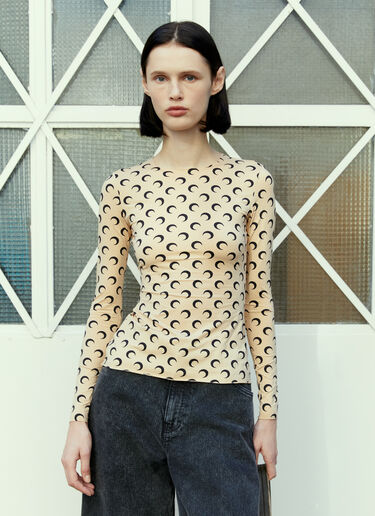Marine Serre Regenerated Moon Long Sleeve Top Beige mrs0254015