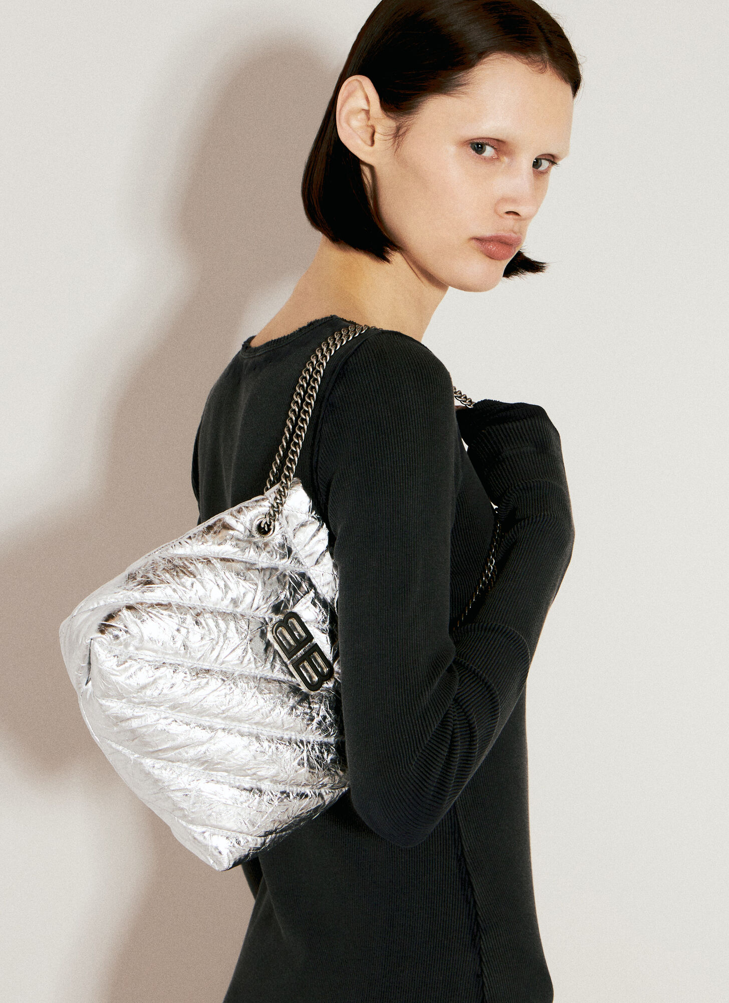 Shop Balenciaga Crush Tote Xs Shoulder Bag In Silver