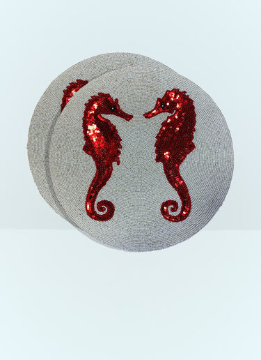 Les-Ottomans Set Of Two Seahorse Beaded Placemats Grey wps0691552