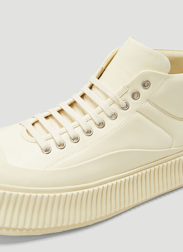 Jil Sander Ribbed-Sole Leather Sneakers Beige jil0143021