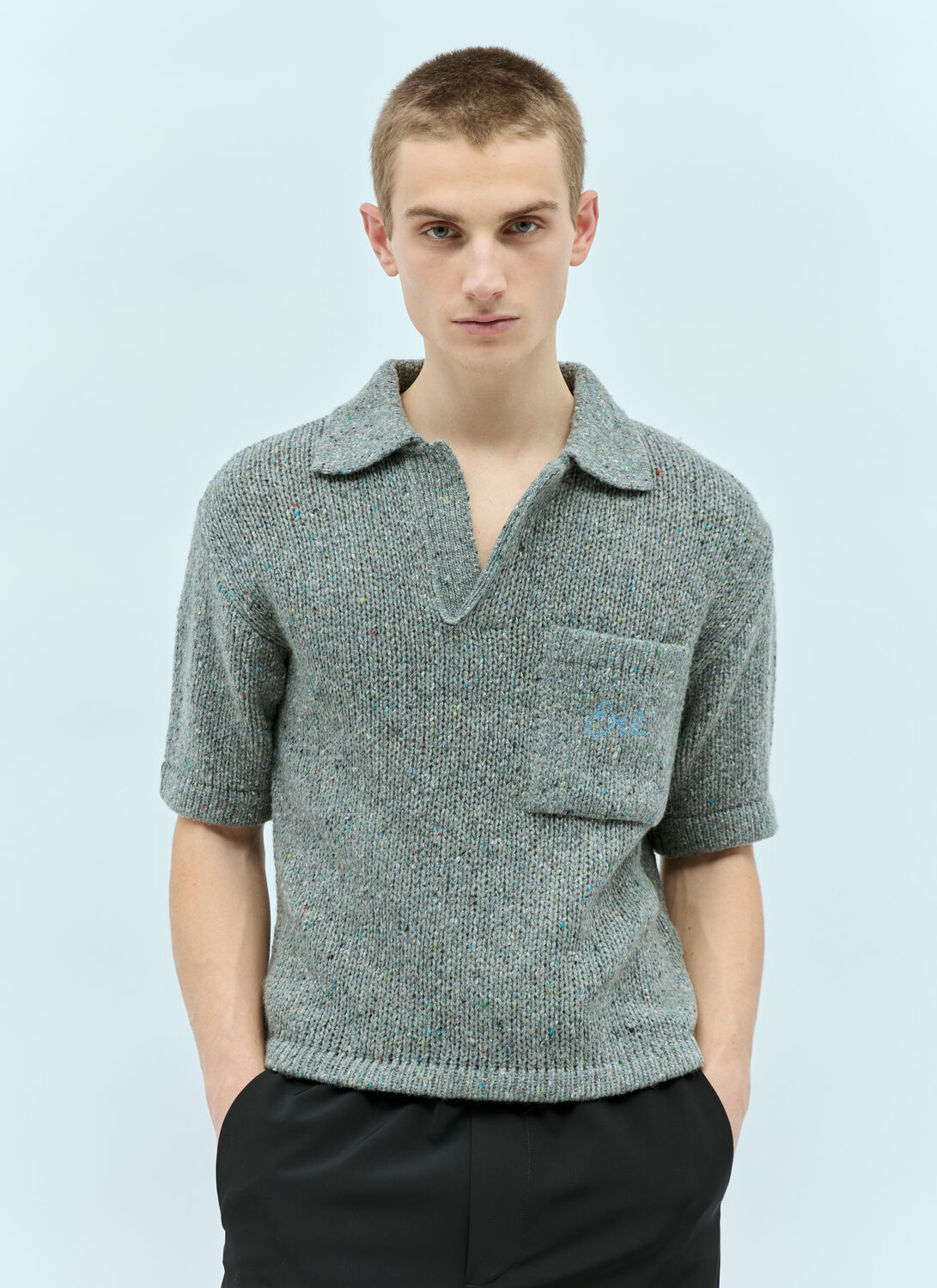 Shop Erl Knit Polo Shirt In Grey
