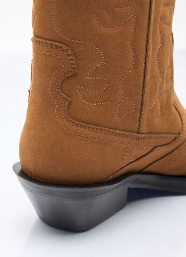 Ganni Mid Shaft Embroidered Western Boots Brown gan0258045