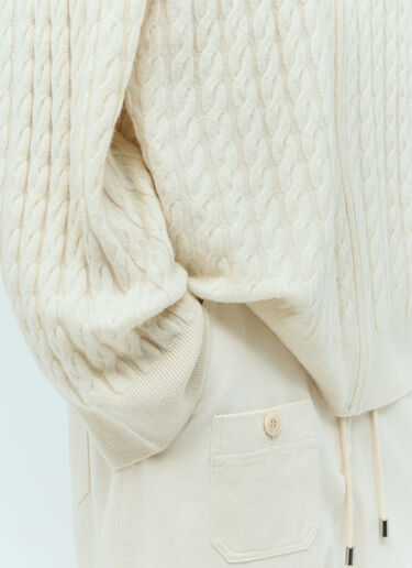 TOTEME Cable Knit Hooded Cardigan Beige tot0255029