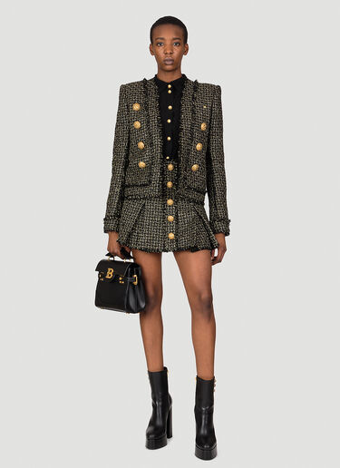 Balmain ノーカラーツイードブレザー ブラック bln0253015