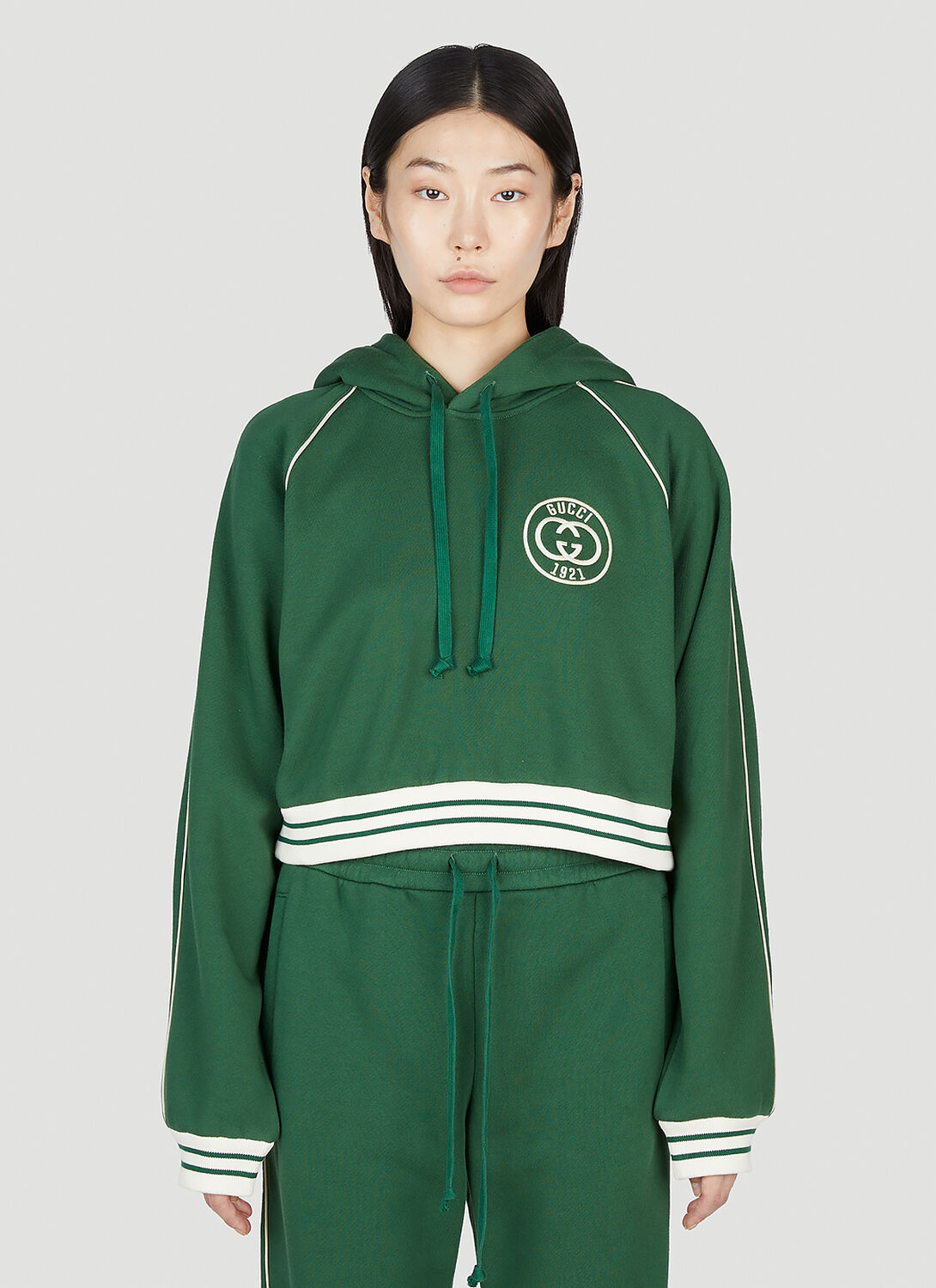 Shop Gucci Interlocking G Tracksuit Hooded Sweatshirt In Green
