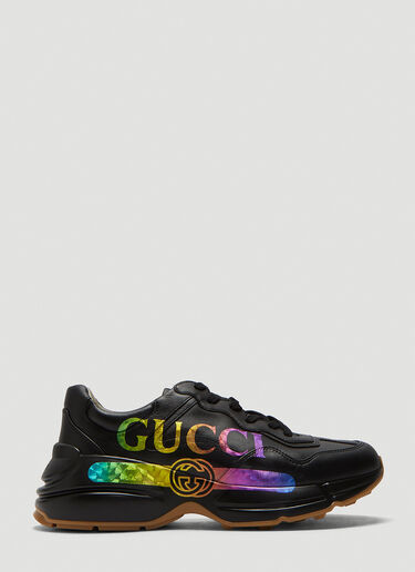 Gucci Rhyton Iridescent Logo Leather Sneakers Black guc0135049
