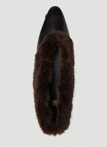 TOTEME Faux Fur Trim Ballerina Shoes Black tot0251046