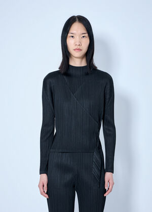 Pleats Please Issey Miyake Pleated Wrap Top Black plp0264013