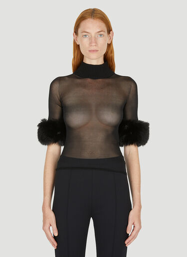 Saint Laurent Faux Fur Cuff Sweater Black sla0249013
