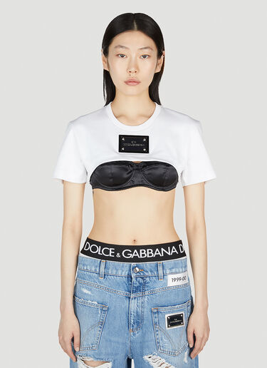 Dolce & Gabbana Kim Logo Plaque Crop Top White dol0252015