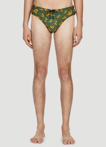 Vivienne Westwood Numerical Print Swim Briefs Green vvw0152005