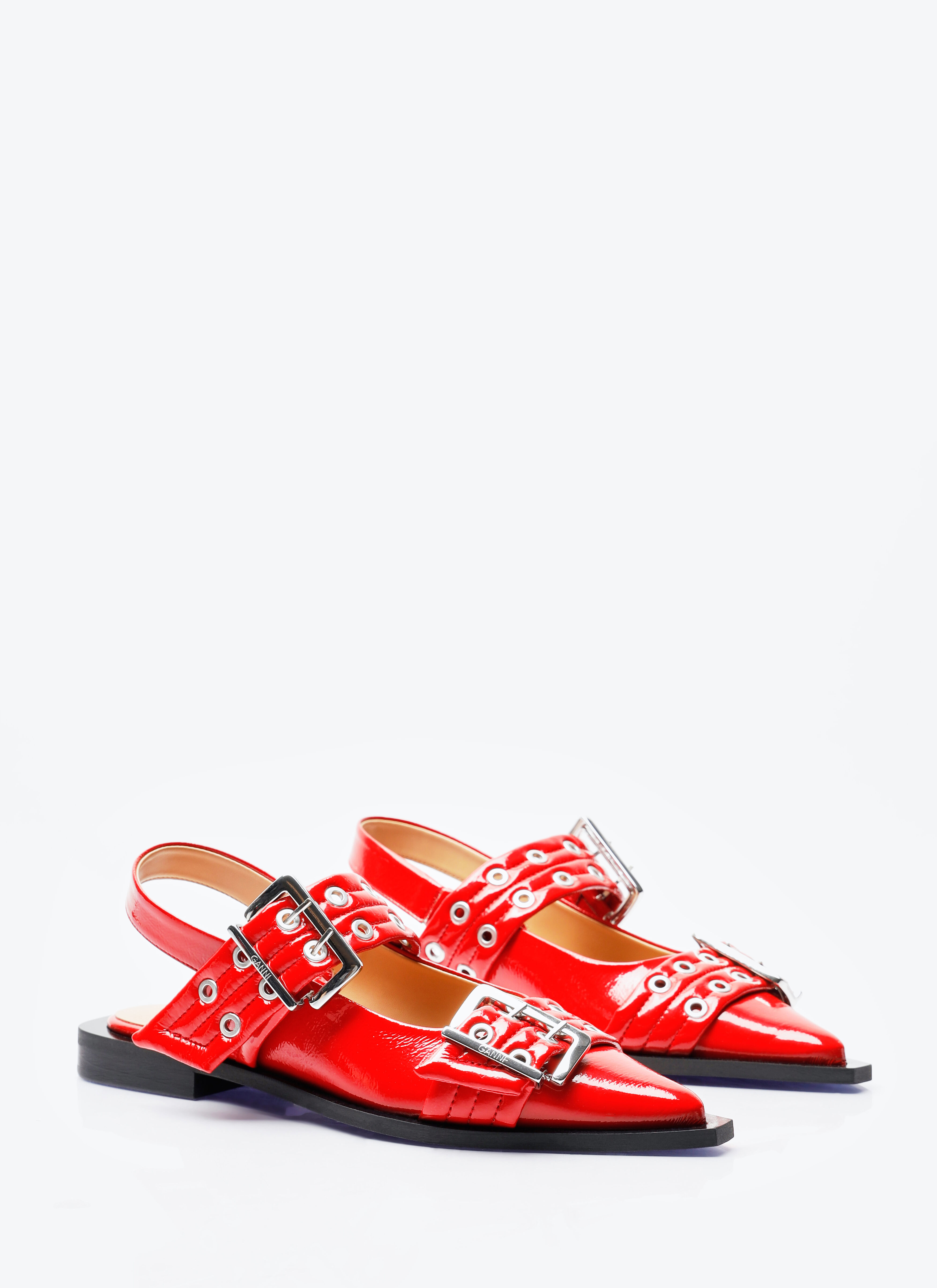 GANNI Women s Feminine Buckle Ballerina Flats in Red LN CC
