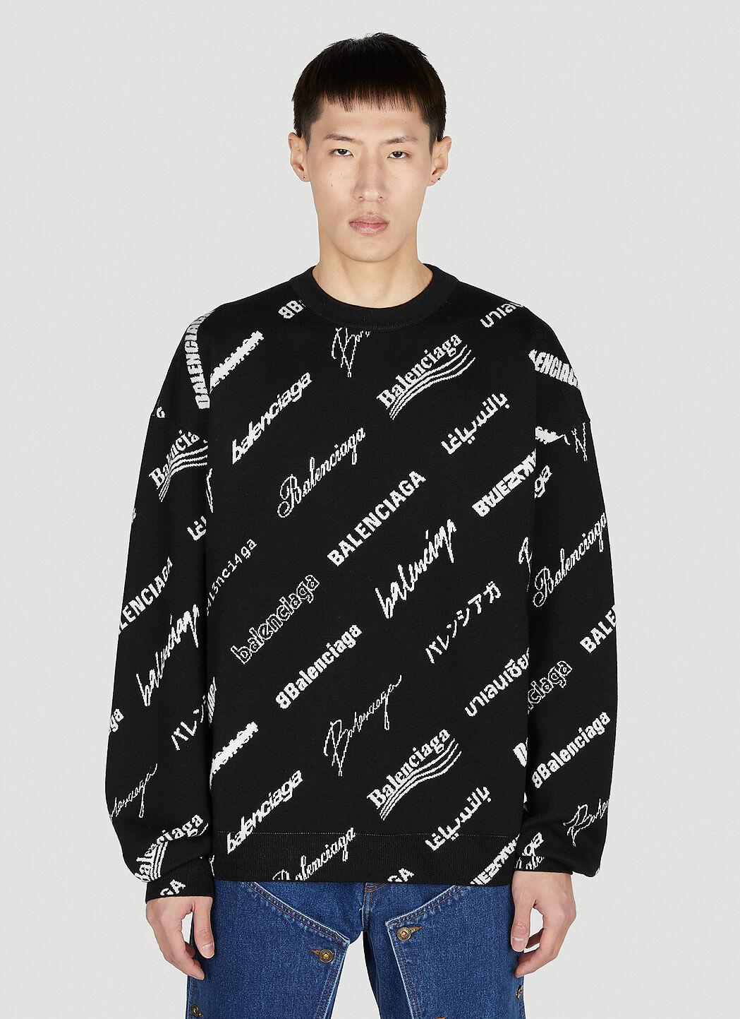 Balenciaga Logo Print Crewneck in Black LN CC