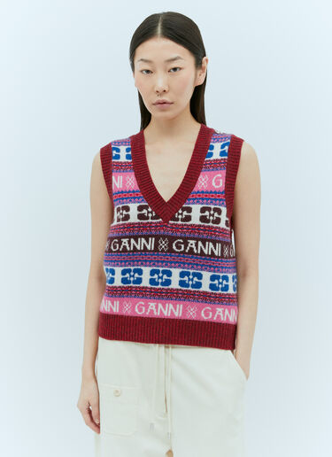 GANNI 徽标提花背心 红色 gan0255029