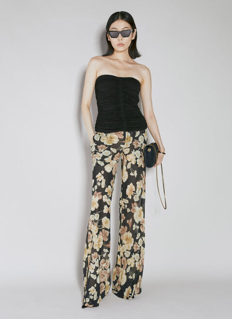 Saint Laurent Semi-Sheer Floral Print Pants Black sla0253035