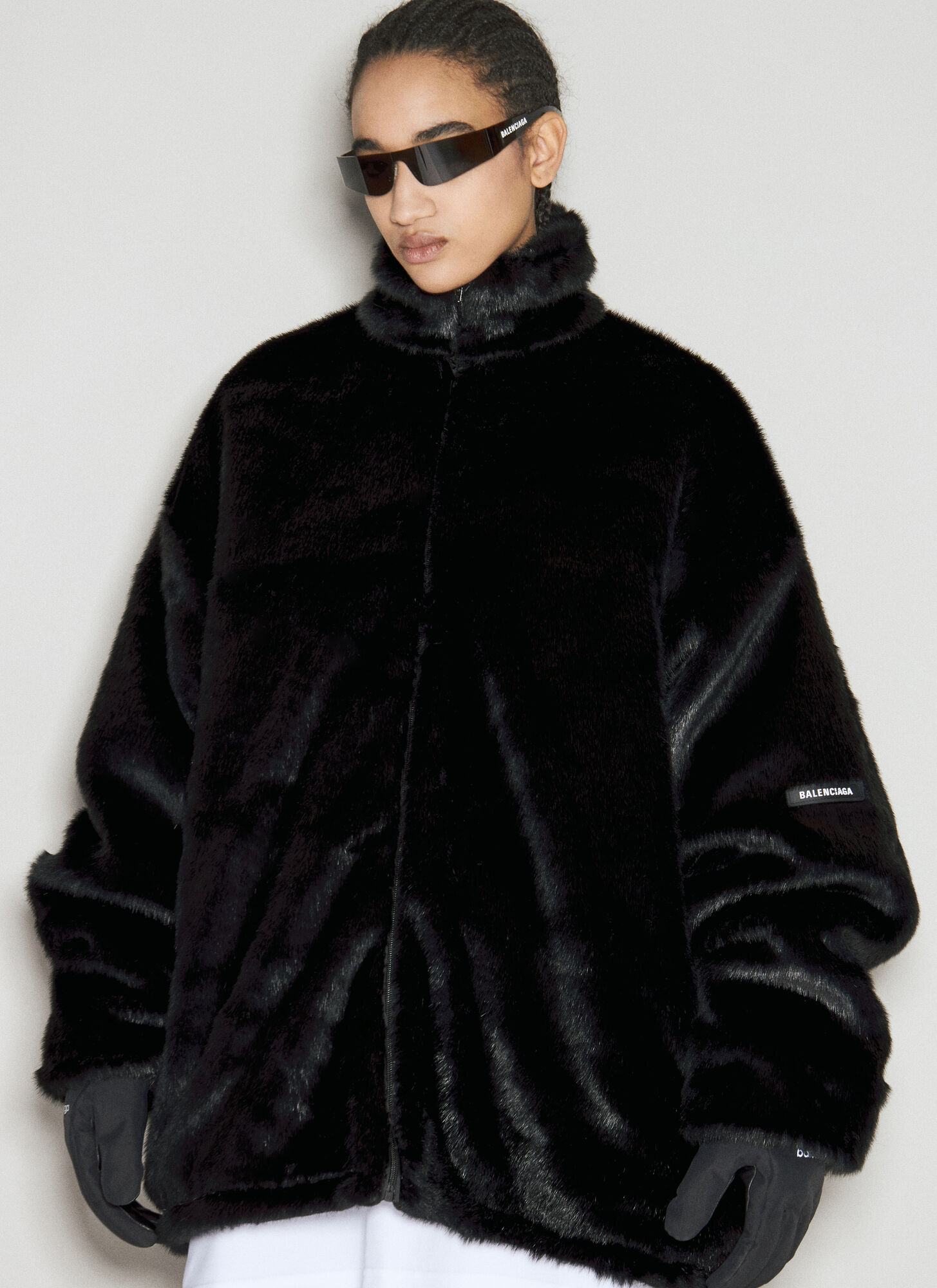 Balenciaga Faux-fur Zip-up Jacket In Black