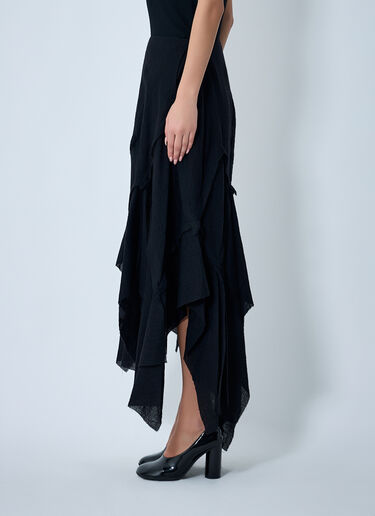 Yohji Yamamoto Gauzed Frilled Midi Skirt Black yoy0262021