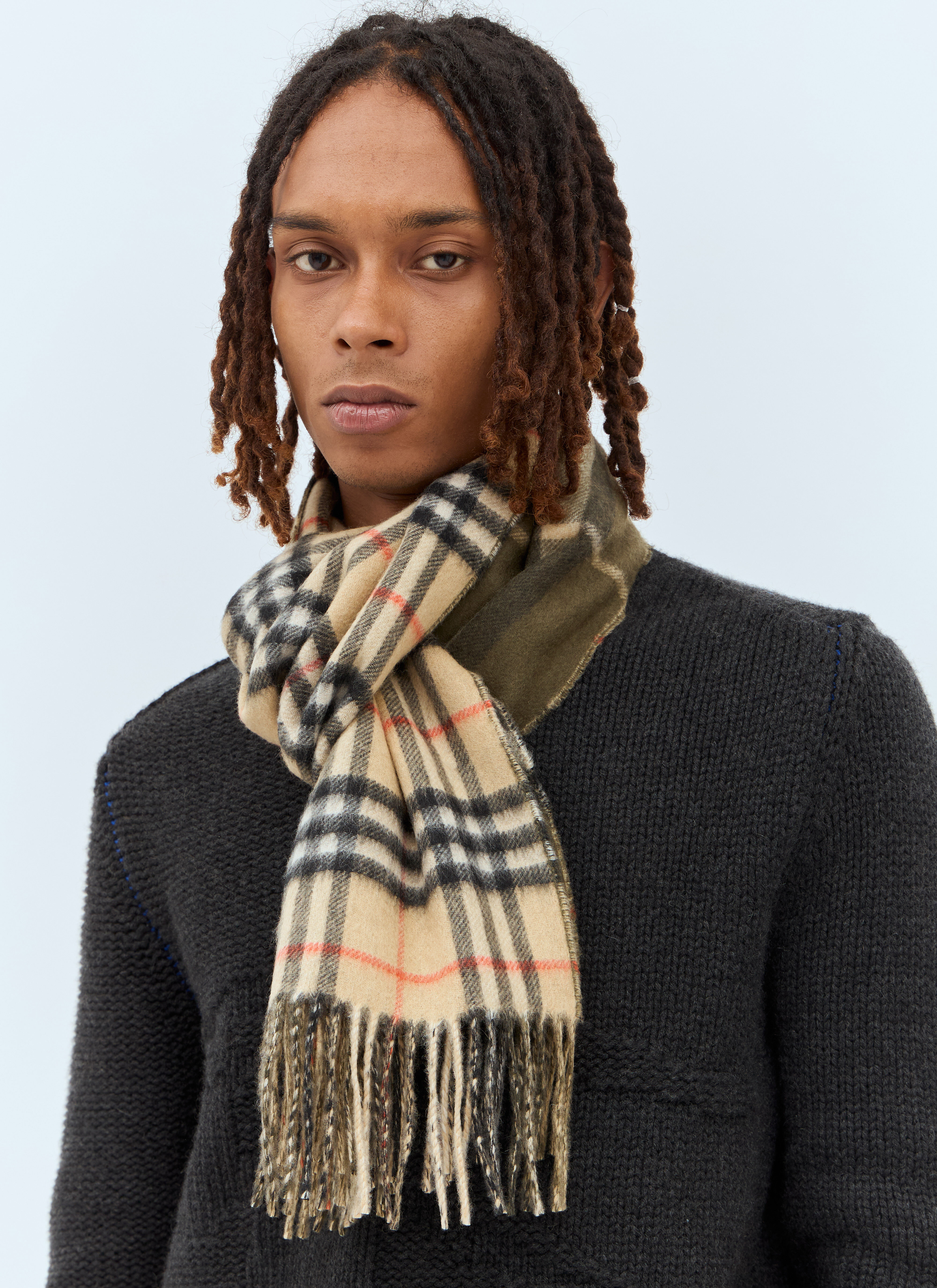 Burberry Men s Check Cashmere Scarf in Beige LN CC