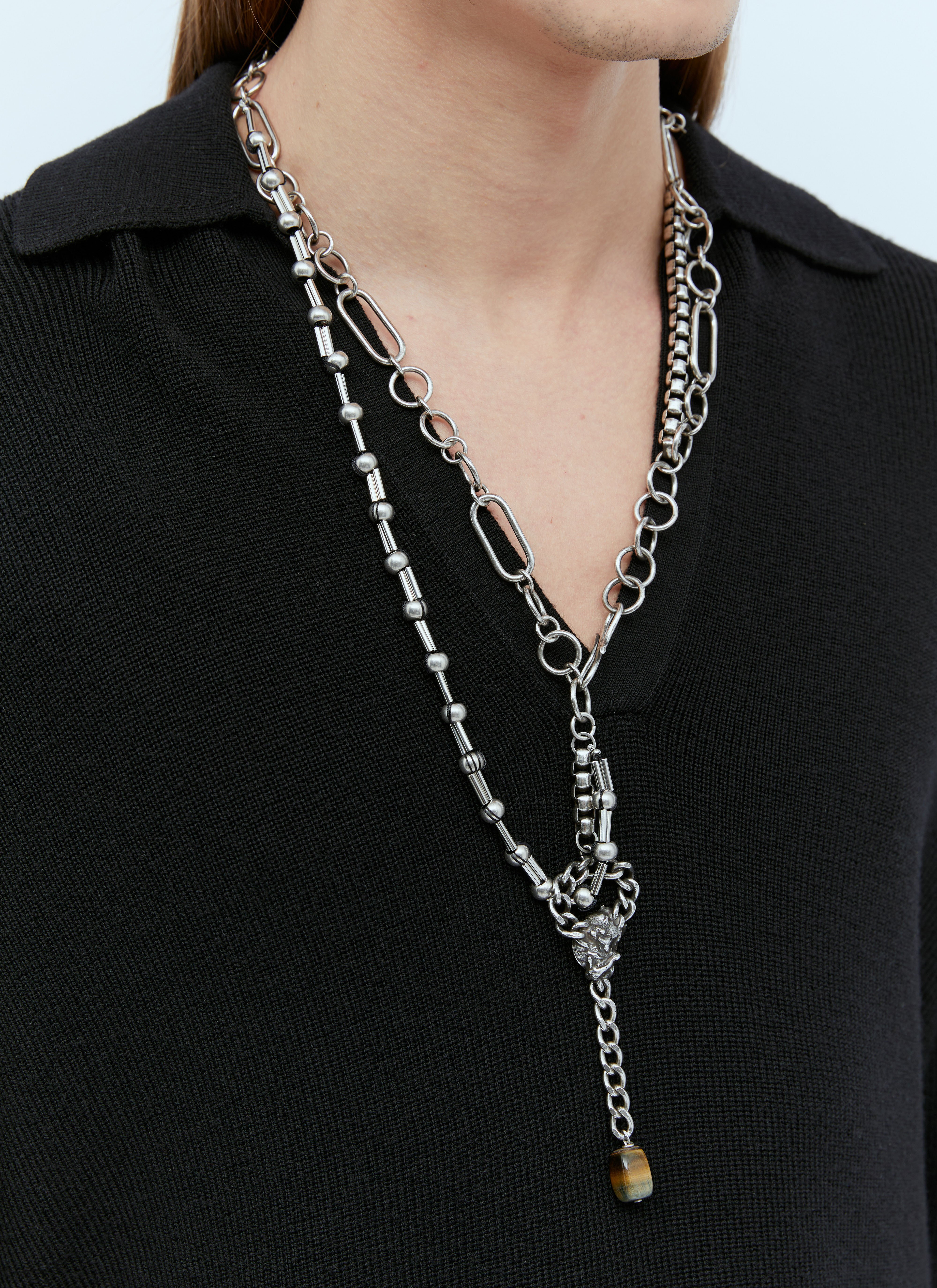 VETEMENTS Contrast Chain Necklace With Tiger Pendant Green vet0156015