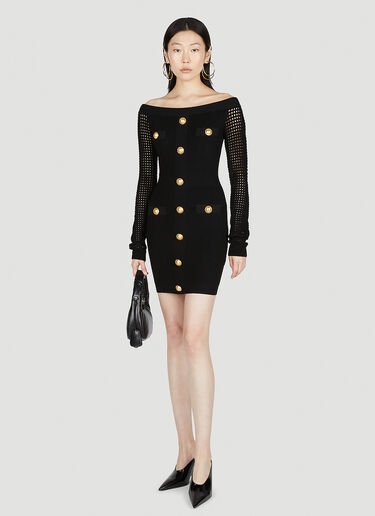 Balmain Off Shoulder Dress Black bln0252028