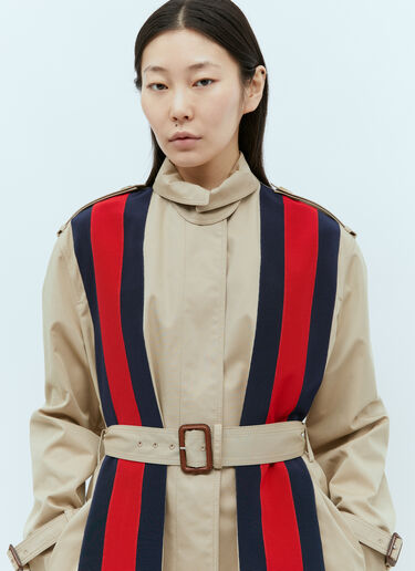 Gucci Gabardine Trench Coat With Web Stripe Beige guc0255036