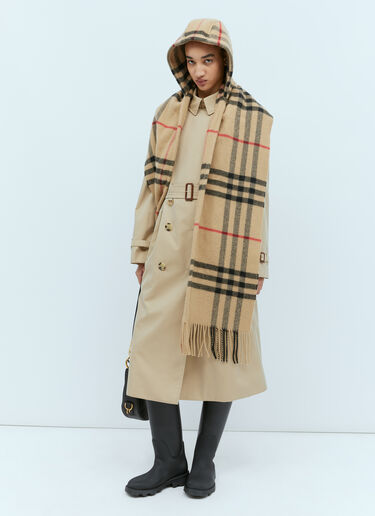 Check Wool Cashmere Hooded Scarf Burberry Check Wool Cashmere Hooded Scarf Beige bur0354001