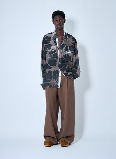 Dries Van Noten フローラルシルクシャツ  ブラウン dvn0160010