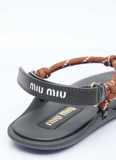 Miu Miu 리비에르 끈 & 가죽 샌들 브라운 miu0256048